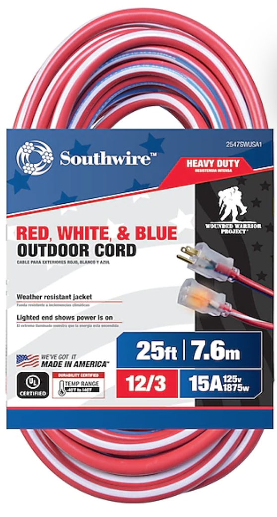 Southwire 25-ft 12 / 3-Prong Outdoor Sjtw Heavy Duty Lighted Extension Cord