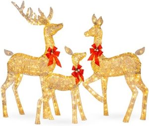 5ft Pre-Lit Reindeer Yard Christmas Decoration, Gold Holiday Deer w/ 150 Lights