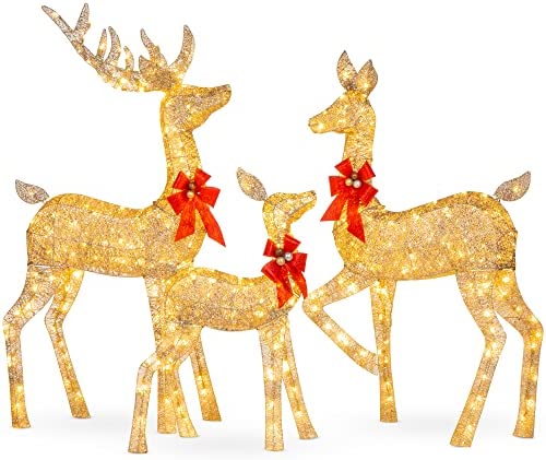 5ft Pre-Lit Reindeer Yard Christmas Decoration, Gold Holiday Deer w/ 150 Lights