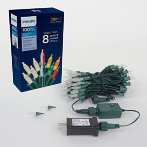 PHILIPS 8 Function Multicolor Faceted 100 Mini LED Christmas Lights on 35' Green Indoor/Outdoor Wire