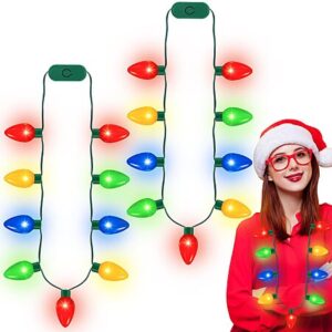 2-Pack QZYL Christmas 9 LED Bulbs Light Up Necklace w/ 3 Flash Modes