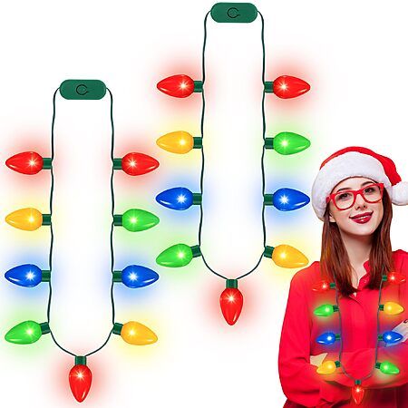 2-Pack QZYL Christmas 9 LED Bulbs Light Up Necklace w/ 3 Flash Modes