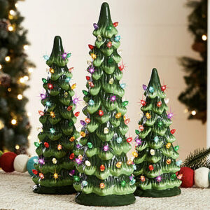 3-Piece Best Choice Products Pre-Lit Hand-Painted Ceramic Tabletop Christmas Trees