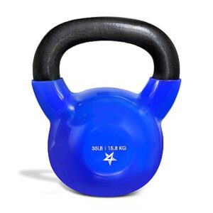 35-Lb Yes4All Vinyl Coated Cast Iron Kettlebell Weight (Blue)