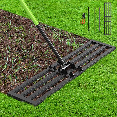 45” x 10” Seeutek Lawn Leveler Rake w/ 6.5 ft Stainless Steel Handle