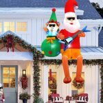 8' SHDEJTG Guitar-Playing Santa w/ Elf Outdoor Inflatable with LED Lights