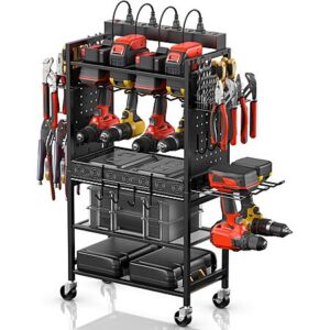 CCCEI Power Tool Organizer Utility Cart w/ Charing Station (Black)