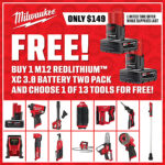 2-Pack 3.0 Ah Milwaukee M12 REDLITHIUM XC 3.0 Batteries + 1x Select Bare Tool