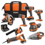 8-Tool Ridgid 18V Cordless Combo Tool Kit w/ Batteries/Charger & Tool Bag
