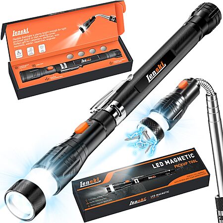 Lenski Telescoping Extendable Magnetic Pickup LED Flashlight (Black)