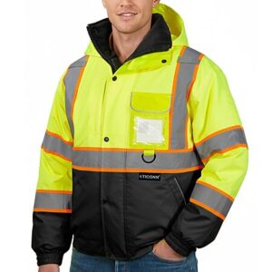 TICONN Men's ANSI Class 3 Hi-Vis Waterproof Reflective Rain Jacket