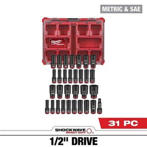 31-Pc Milwaukee SHOCKWAVE Impact-Duty 1/2 in. Drive Metric and SAE Socket Set