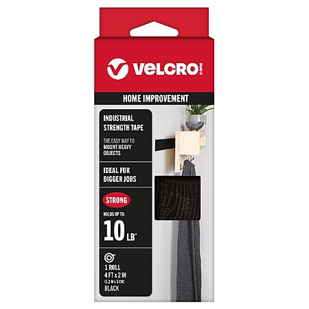 VELCRO 4'x2'' Roll Indoor/Outdoor Industrial Strength Tape (Black)