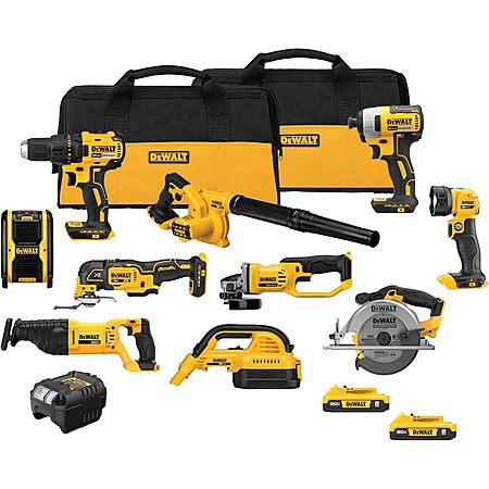 DeWALT 10-Tool 20V Max Power Tool Combo Kit w/ 2x 2.0Ah Batteries/Bags & Charger